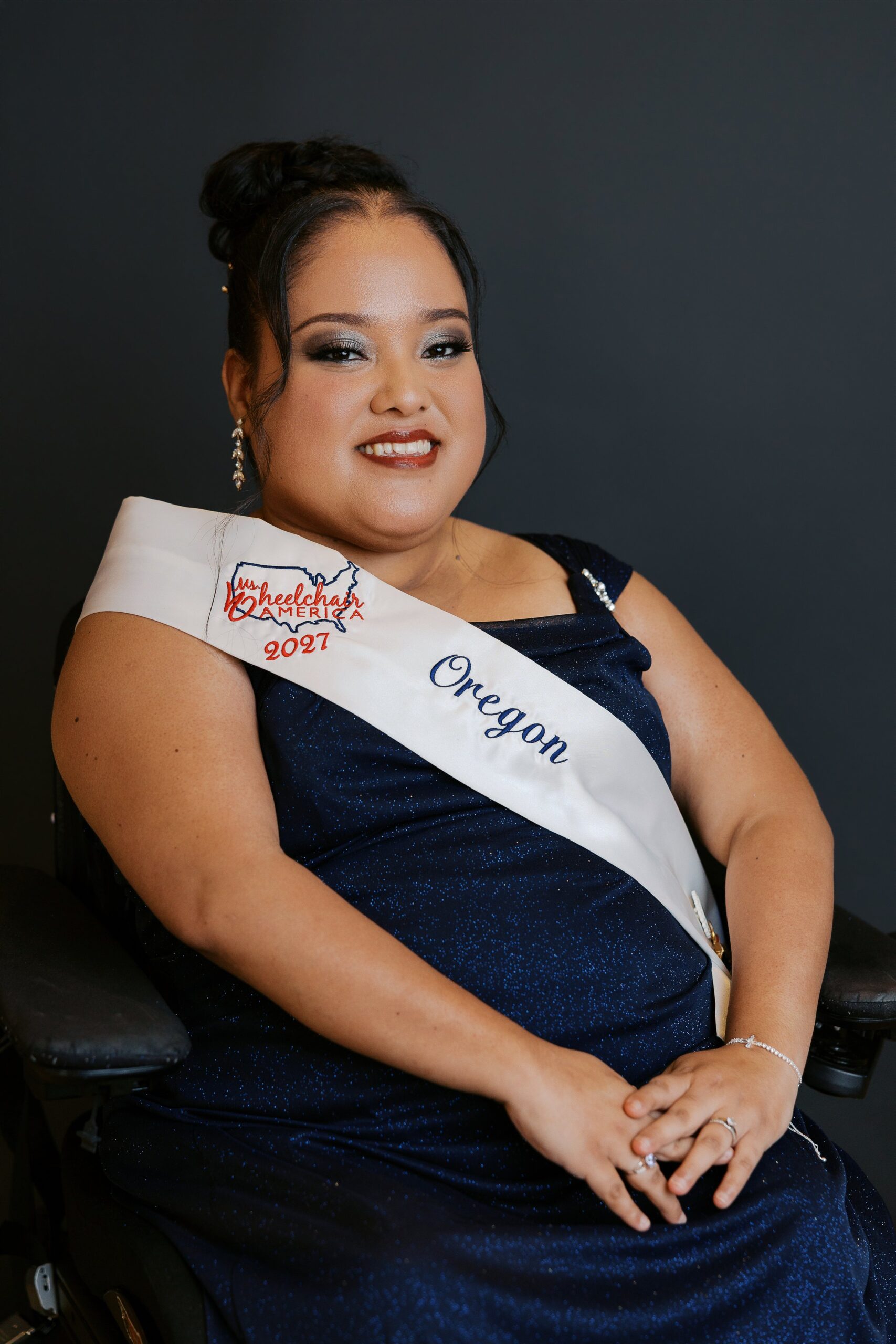 Fabiola Noemi Granados Ayala, Ms. Wheelchair Oregon, seated in her wheelchair for her Ms. Wheelchair America 2027 delegate portrait