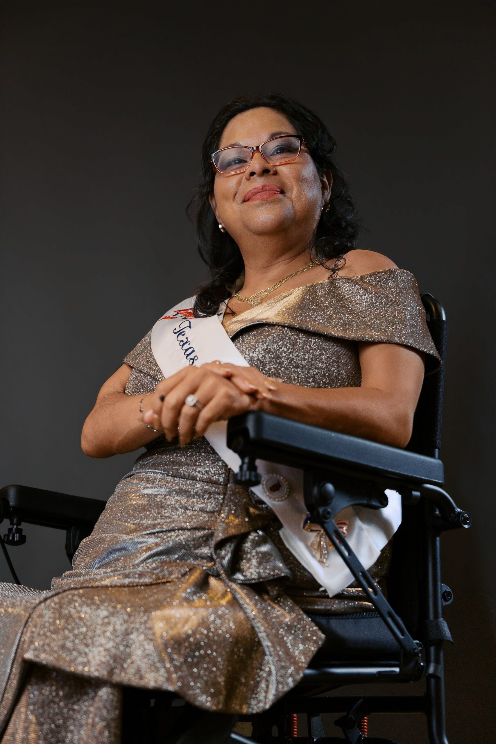 Elisha Aguirre, Ms. Wheelchair Texas, seated in her wheelchair for her Ms. Wheelchair America 2027 delegate portrait
