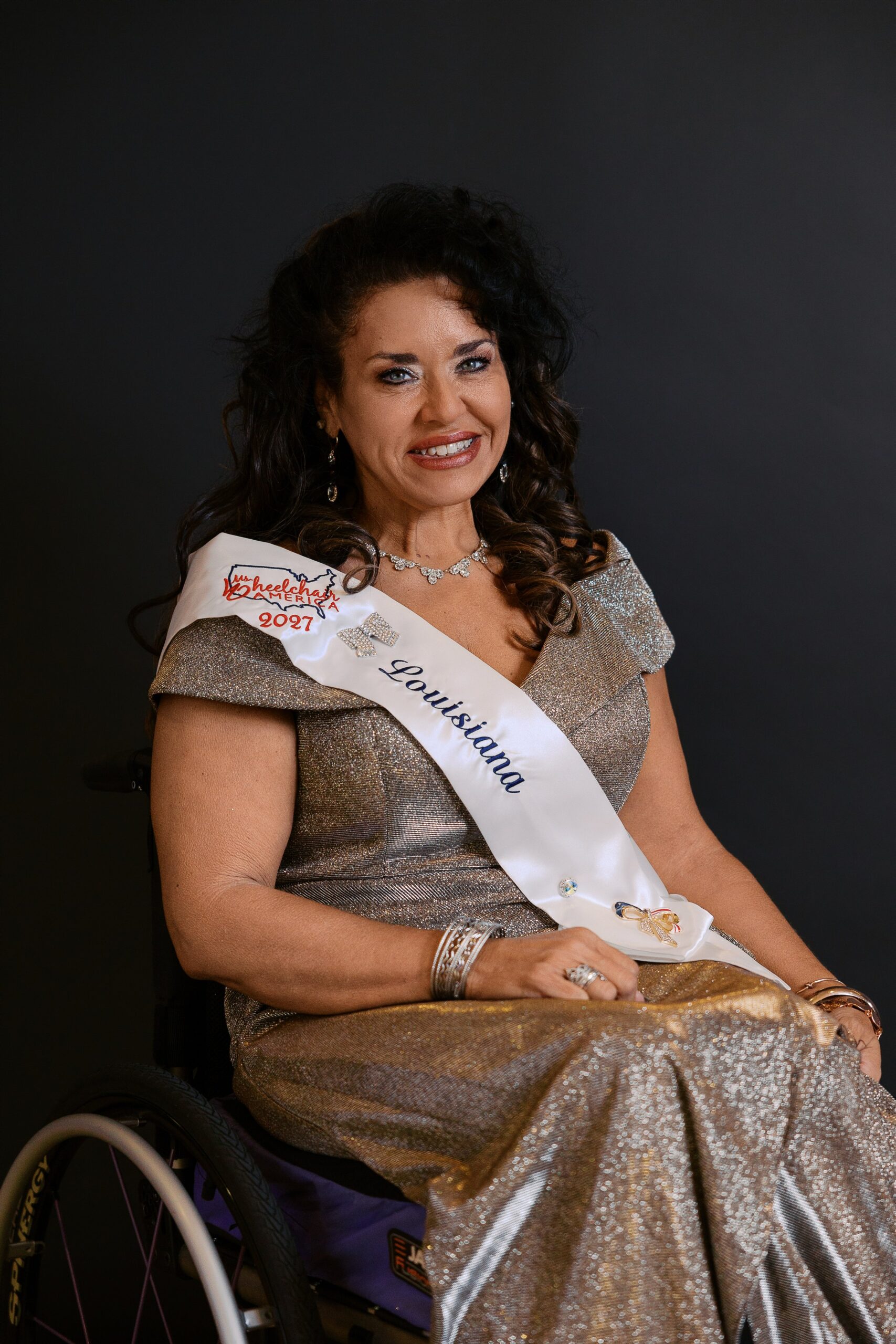 Kristie Mascarella, Ms. Wheelchair Louisiana, seated in her wheelchair for her Ms. Wheelchair America 2027 delegate portrait