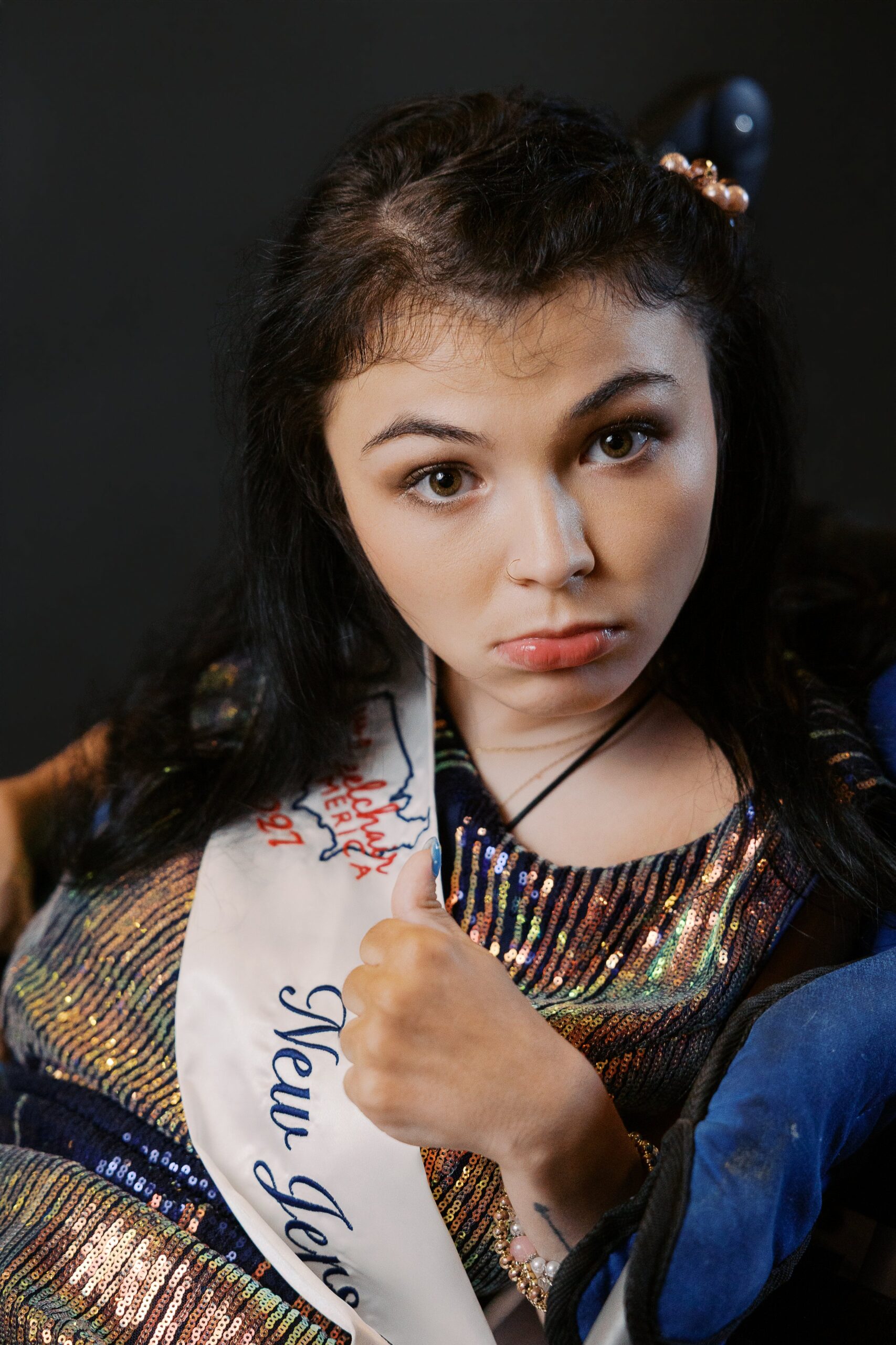 Jessica Frew, Ms. Wheelchair New Jersey, seated in her wheelchair for her Ms. Wheelchair America 2027 delegate portrait