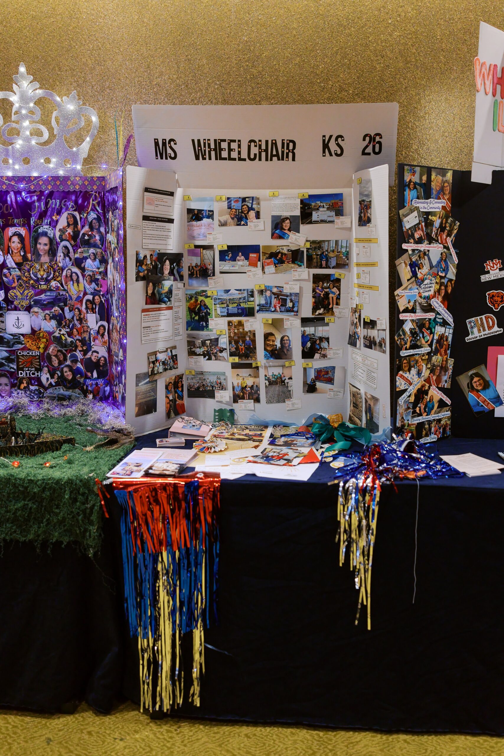 Ms. Wheelchair Kansas platform display board at Ms. Wheelchair America 2027